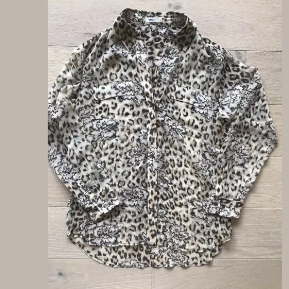 Equipment Sheer Silk Leopard Floral Shirt Blouse M
